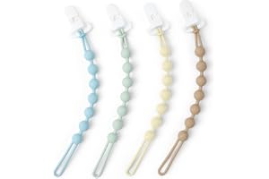 WESWEET 4Pack Silicone Dummy Clip- Silicone Pacifier Clips for Baby- Flexible and Rust-Free Baby Essentials, Safe for Newborns (Blue/Green/Cream/Sand)