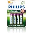 PHILIPS AA Batteries - HR03 Rechargeable Batteries - NiMH 1.2V - 500 Recharges - 2500mAh