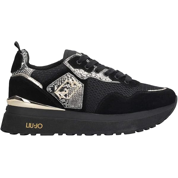 Baskets Plateforme LIU JO Femme - Noir Avec Détails Serpent - Semelle Épaisse - Confort Et Style Urbain