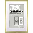 A2Z Home Solutions® Wall Photo Frame Gold 70x90 cm Frame With 80x60 cm Mount Picture Poster Print With Clear HD Perspex 30x15 MM Moulding Mounting Hooks MDF Backboard