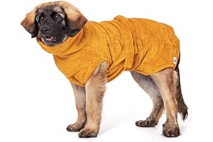 Lill's Hundebademantel 100% Bio-Baumwolle, Bademantel Hund, extra saugfähig Amber (Gelb) (XL: 65 cm Rückenlänge)