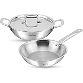 Lifelong Triply 3 Piece Cookware Set|24cm Fry Pan (1.5L) & 24cm Triply Kadhai (2.5L) with Lids | Stainless Steel Handles,Even