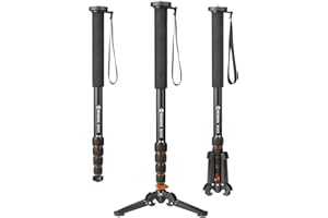 Monopod, Moman MA65 Portable Travel Extendable Camera Monopods Aluminum Alloy with Removable Tripod Stand Base for DSLR Camera Camcorder, Height up to 65 inch, Payload up to 22lbs/10kg, Black Orange