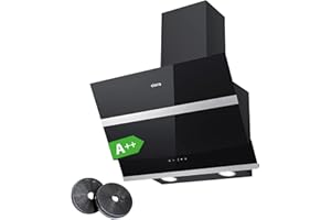 CIARRA CBCB6736N Class A++ Hotte Aspirante 60cm 650 m³/h - Hotte Inclinée - 4 Vitesses - 2 Niveaux de Luminosité LED Dimmable - Commande Tactile - Recyclage/Evacuation - Noir