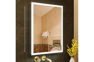 ‎KWW KWW LED Beleuchtetes Badezimmer Medizin Kabinett mit Spiegel, Farbtemperatur Einstellbar, Steckdosen für USBs (50.2 x 70 cm)