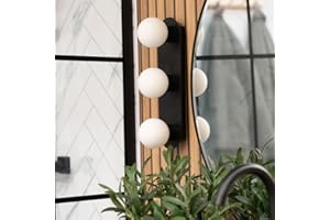 VALUELIGHTS Orbital 3 Way Matt Black Wall/Ceiling Light Make Up Dressing Table Vanity IP44 Bathroom Light Fitting Opal Glass Globe Lamp Shade