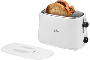 Jata TT331 Tostadora con Tapa, Dos Ranuras Extra Anchas, Con selector electrónico de tostado, 6 posiciones, Cuerpo toque frío, Bandeja recogemigas, Centrado automático del pan, 750 W, Blanco