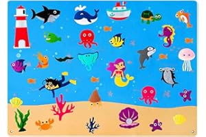 STARNEARBY 3.5Ft Childrens Teaching Felt Board for Toddlers 2 3 4 5 6 7 Old, Mermaid Theme Interactive Felt Story Board, Educational Fuzzy Felt Boards with Hooks for Wall Hanging, Gift for Kids