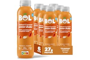 BOL Salted Caramel Power Shake — Ready-to-drink Nutritionally Complete Meal (300kcal) | 27g High Protein Shake Bottle | Low Sugar, Plant-based, Low Calorie Meal Replacement Shakes (410ml x 6 bottles)