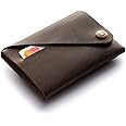 Crazy Horse Craft Men's/Women's Minimalist Wallet - Wood Brown, Vegetable Tanned Leather Thin Slim Vintage Cardholder with Coin Pocket, Unisex Gift