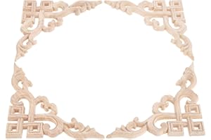 MUXSAM 4Pcs Square Hollow Design Wood Carved Furniture Corner Applique Onlay Antique & Modern Doors, Walls Ornamental 12cm