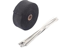 PISSENTE Exhaust Heat Wrap, 10m x 50mm Roll Exhaust Heat Pipe Wrap Motorbike Pipe Header Heat Wrap Kit with 10 Fitting Cable Ties