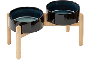 Havniva Ceramic 8.2inch Raised Dog Bowl with Stand for Large- Breed Dogs, Pet Food and Water Feeder (Double Bowl with Stand - Starry Sky)