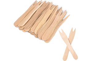 HUATEEN Tenedores de Madera,300 Piezas Pequeño Tenedores Desechables Tenedores de Patatas Fritas,Tenedores Natural Madera para Fiestas,Camping,Pícnic