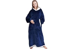 IvyH Couverture à Capuche, Longue Couverture Portable avec Poches Moelleuses Flanelle Sherpa TV Couverture Sweat-Shirt d'hiver Robe Taille Unique pour Hommes Femmes Adultes