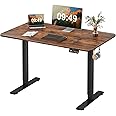 Furmax Electric Height Adjustable Standing Desk Large 48 x 24 Inches Sit Stand up Desk Home Office Computer Desk Memory Preset with T-Shaped Metal Bracke, Brown
