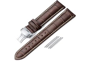 iStrap Bracelet de Montre en Cuir-Bracelet de Remplacement en Cuir de Veau grainé d'alligator-Boucle de déploiement avec Boutons poussoirs pour Hommes femmes-18 mm 19 mm 20 mm 21 mm 22 mm 24 mm