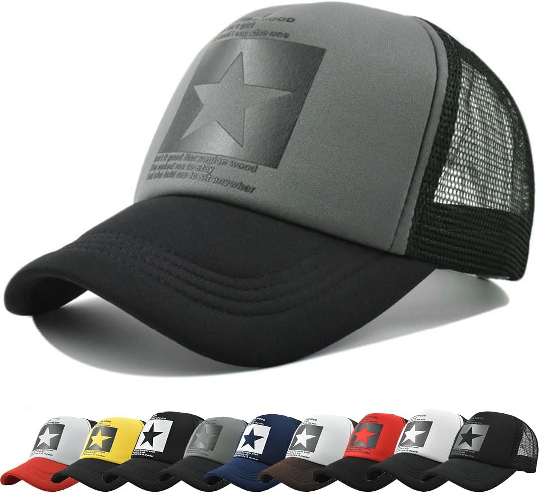Gorras de Hombre Beisbol Pentagrama de Malla Respirable Gorra el Sol Moda Bordado Gorra Running Cierre de Hebilla Malla Ajustable Sombrero Verano Gorra Beisbol