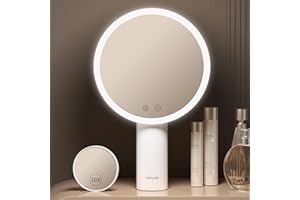 ‎CHICLEW CHICLEW Wiederaufladbarer Kosmetikspiegel mit Beleuchtung und 10 Fach Vergrößerungsspiegel, Touchscreen Schminkspiegel mit Beleuchtung, Verstellbarem Ständer, Dimmbarer, 3 Farben Helligkeit