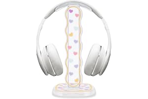 DiyGody Headphone Stand for Desk - Gaming Headset Holder With Clear Love Hearts Pattern, Cellphone and Earphone Stand, Desk Accessories for All Headphones Sizes