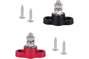 BTFO 2pcs 12V 150A Power Distribution Block Bus Bar with 4 Screws, Stainless Steel Single Stud Marine Bubar Battery Post Terminal Junction Block for Cars Boats Solar Systems (Red & Black)