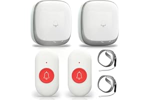 SUNITY Bouton d'appel d'urgence pour Personne âgé, système Appel d'urgence d'alerte à Domicile, 500+ft pour Les Personnes âgées/Femmes Enceintes/Handicapés , 2 récepteurs + 2 émetteurs