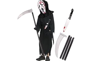 Tankermo 6er Halloween Kostüm Kinder Scream Set - Ghostface Kostüme mit Maske & Blutiges Messer & Scary Movie Sense,Scream Kostüm Kinder Halloween Gruselig Horror Screen Costume Jungen Mädchen