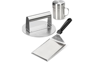 BS-VOG Kit Smashed Burger con Smashed Burger Press 6,2", Spatola & Spargipolvere – Set di Accessori da Cucina in Acciaio Inox per Carne, Pancetta & Pressa per Hamburger