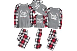 IFFEI Familia Conjunto de Pijama Navideño Familiar, Pijama Navidad Pareja, Hombre y Mujer Invierno, Pijama con Estampado HOHOHO y Bolsillo