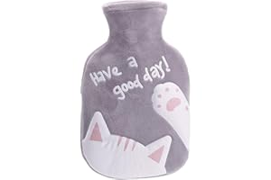 Meetlight - Borsa dell’acqua calda con morbida custodia vellutata, motivo gatto, per bambini, famiglie, ragazze, per acqua calda e fredda, 350 ml