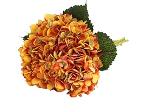 Tifuly Artificial Hydrangea Flower, 5 PCS Ramos de hortensias de Seda de Tallo Largo para Bodas, hogar, Hotel, decoración de Fiestas, centros de Mesa(Naranja Vintage)