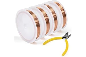 VGECEE Alambre Cobre Esmaltado Cable Fino 0.2mmx10m 0.3mmx50m 0.4mmx30m 0.5mmx20m Cable de Cobre Esmaltado Bobina de Hilo para Crear Pulseras Manualidades o Electrónica