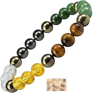 Astrology Certified Dhan Yog Money Magnet Bracelet for Men & Women | Attracts Wealth , Prosperity & Success | Natural Pyrite Green Aventurine Citrine Clear Quartz Tiger Eye Green Jade Crystal 8mm Beads