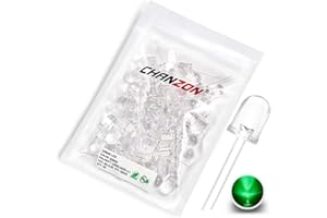 Chanzon 50 Piezas luces de diodo LED verde de 10mm (transparente redondo transparente DC 3V 20mA) Componentes electrónicos de 4 pines Indicadores Diodos emisores de luz