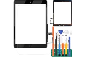 SRJTEK Écran tactile numériseur de rechange pour iPad 9.7 2018 A1893 A1954, pour iPad 2018 A1893 A1954, avec verre trempé, outils et bouton d'accueil (écran LCD non inclus) (noir)