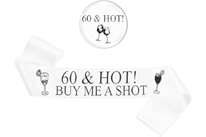 FUPOLARA 60th Birthday Decorations Sash for Women - Black and White 60th Hot Sash with Button Badge, Happy 60 Years Old Birthday Party Decoration for 60th Fabulous Women