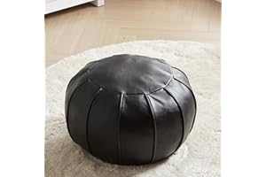 Louis Donné Premium Artisanal Leder Pouf, handgefertigt, ungefüllt, Ottoman-Pouf Bezug, Fußhocker, runder Pouff, Fußhocker, Bodenkissen (schwarz)