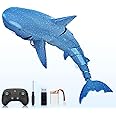 EOPTIFY RC Remote Control Shark, Underwater Fish Toy for Swimming Pool Remote Control Boat, Realistic Aquatic Toy with Water Spray & LED Lights for Kids, Waterproof Simulation Shark for Gift (Blue)