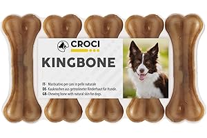 Croci King Bone, Snack premio masticativo per cani in pelle bovina, dental stick per la pulizia dei denti da 7,5 cm, 5pz x 15g