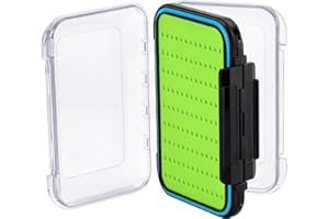 Gonex Boîtes à Mouches pour la Pêche à la Mouche, Double face, étanche, légère, Facile à prendre en Main, Couvercle Transparent, boîtes à Leurres de Pêche à la Mouche, 10,4 x 7,6 x 3 cm, Verte