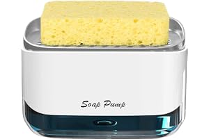 MOMENT 2 in 1 Dish Soap Pump Dispenser and Sponge Holder for Kitchen Sink Countertop, 12 Ounces / 350ml One-Press Dishwashing Dish Liquid Soap Pump Dispenser, White