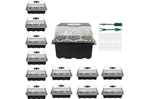 SHJOEE 12 Stück Mini Gewächshaus Anzucht Grabgerät Pflanzenetikett Set 12 Loch Zimmergewächshaus Anzuchtkasten Kunststoff Anzuchtschalen mit Deckel Belüftung ideal zur Anzucht von Kräutern Pflanzen