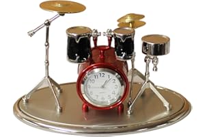 Benerini Miniature Drum Kit Clock - Free Standing Desk Top - Silver, Red, Black & Gold Colours