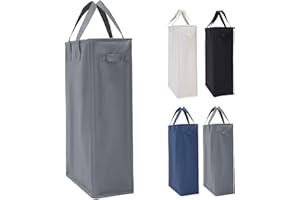 IHOMAGIC 45L Cesto Ropa Sucia Estrecho con Asa, Cesta para la Colada Plegable Delgada Portátil Cubo de Ropa Rectangular Cesto de Almacenamiento para Baño 39x19x60CM (Gris Oscuro)