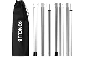 KOMCLUB Telescoping Tarp Poles Adjustable Camping Tent Poles Stainless Steel Adjustable Tent Poles for Tarp Set of 2, Camping Backpacking Tarp Awning Canopy Awning Beach Shelter Rain Fly Sun Sa