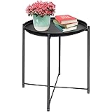 Tray Metal End Table, Foldable & Removable Round Side Tables, Anti-Rust and Waterproof Snack Table, Easy to Assemble & Clean,