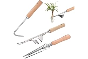 gotyou 3 sztuki wyrywaczy do chwastów ze stali nierdzewnej, z drewnianym uchwytem, ręczny wyrywacz do ogrodu, pielenia, przesadzania, wyrywania korzeni, kopania