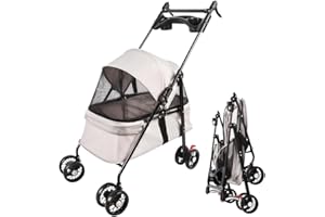 HUOLE Cochecito para perros animales de compañía 4 ruedas giratorias 3 en 1 con cesta y portavasos, 50 x 70 x 95 cm, color gris