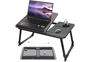 Foldable Laptop Desk, Adjustable Height & Tilt Bed Table with Cup Holder | Portable Lazy Bed Desk Folding Laptop Table Stand for Sofa Couch Work Reading Study Eating 55*32*25cm
