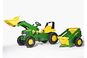 Rolly Toys Set Traktor Junior John Deere (Landwirtschaftstraktor für Kinder, Traktor für 3 bis 7-Jährige, Flüsterlaufreifen, Farbe Grün/Gelb,) 811496